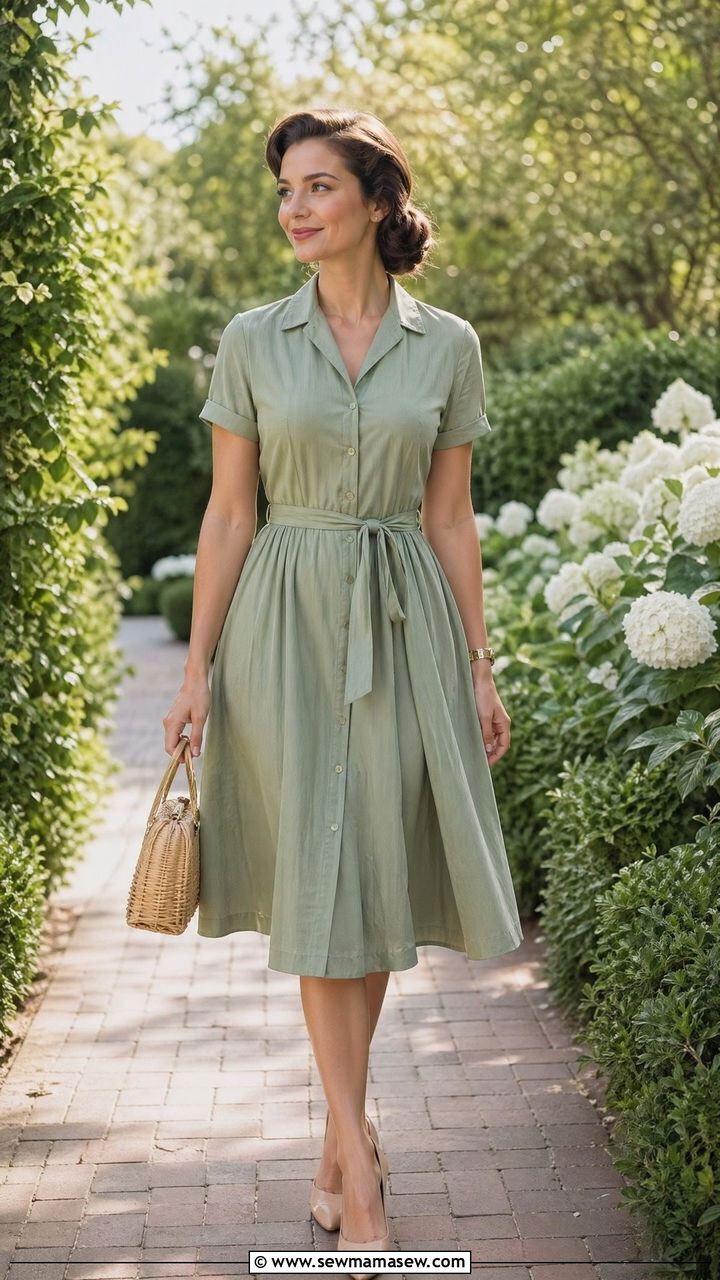 Shirt Dress with Full Midi Skirt - 35 Vintage 50s outfit ideas
