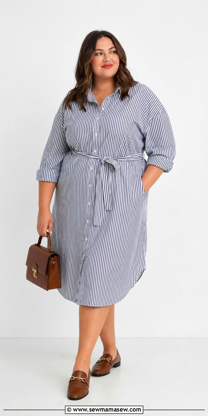 Shirtdress With Backless Loafers Summer Outfit - 35 Plus size outfit ideas size 20 summer