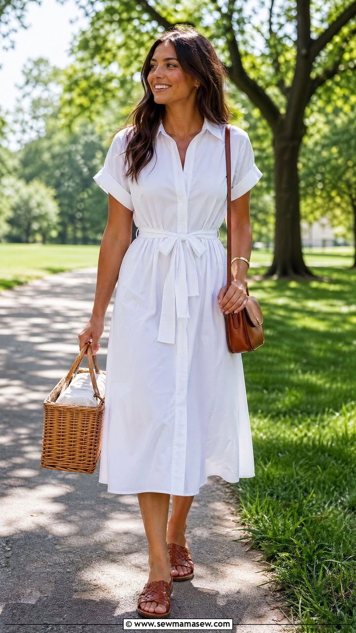 Shirtdress With Woven Sandals - 35 What to wear for a summer picnic