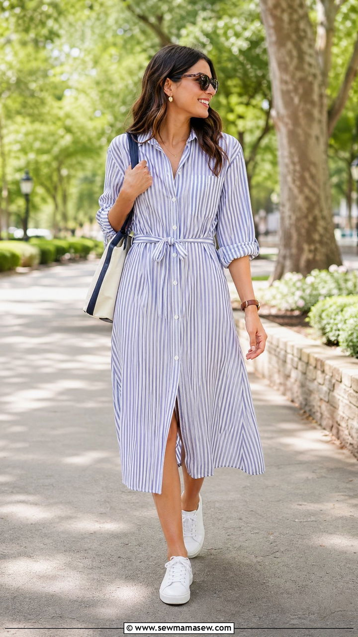 Shirtdress with White Sneakers - 35 casual summer wedding guest outfits