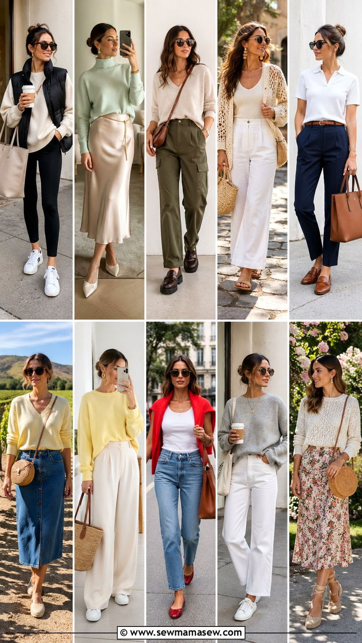 Short Sleeve Polo Sweater with Chinos - 30 spring light sweater outfit ideas