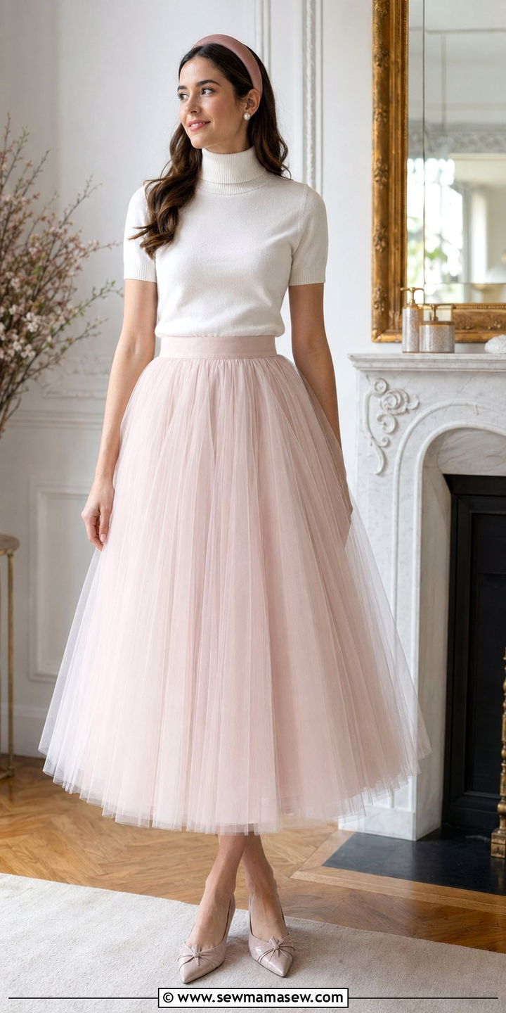 Short Sleeve Turtleneck And Tulle Skirt - 35 Romantic spring outfits