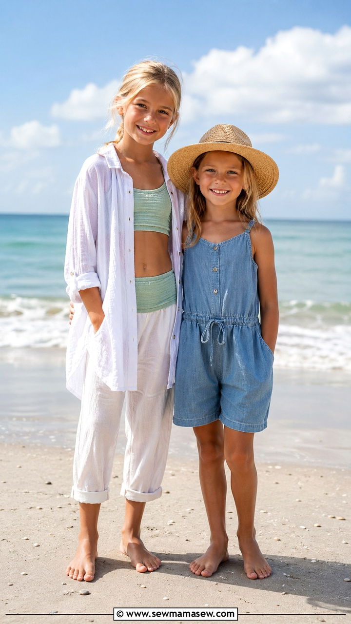 Sibling Beach Outfits with Gauze and Linen - 30 Sibling photoshoot outfit ideas