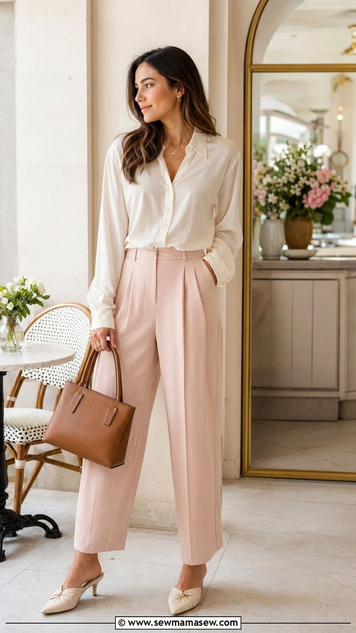Silk ButtonDown Shirt And Pleated Trousers - 30 Wedding guest outfits with pants