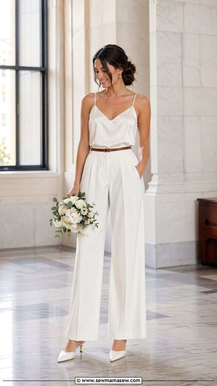 Silk Cami And Wide Leg Trousers Courthouse Wedding - 35 Courthouse wedding outfits