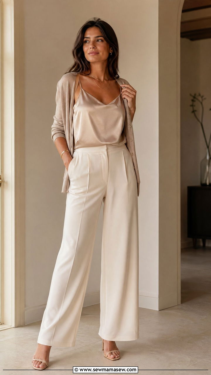 Silk Camisole And Wide Leg Pants - 35 casual wide leg pants outfits