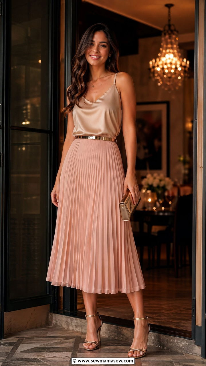 Silk Camisole With Pleated Midi Skirt - 35 what to wear to a graduation