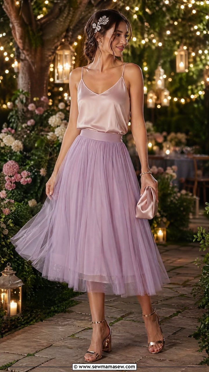 Silk Camisole and Tulle Midi Skirt - 35 Summer garden party outfits