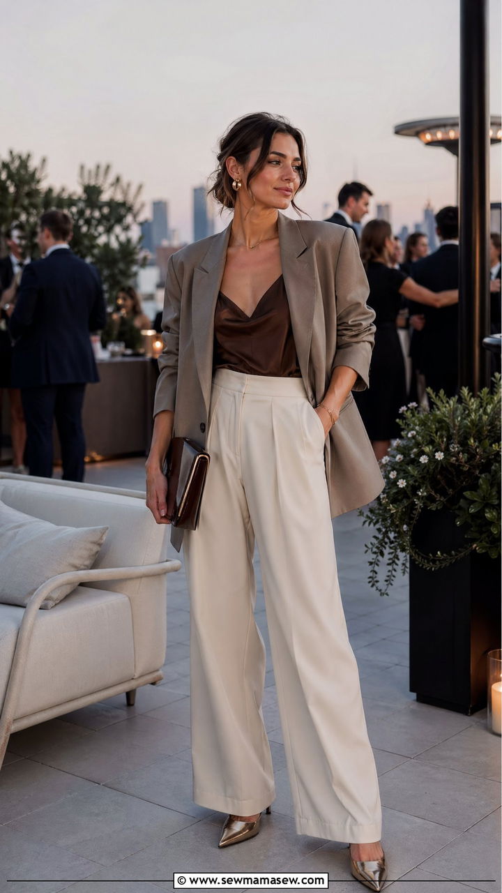 Silk Camisole with Wide Leg Trousers - 35 Corporate event outfit ideas