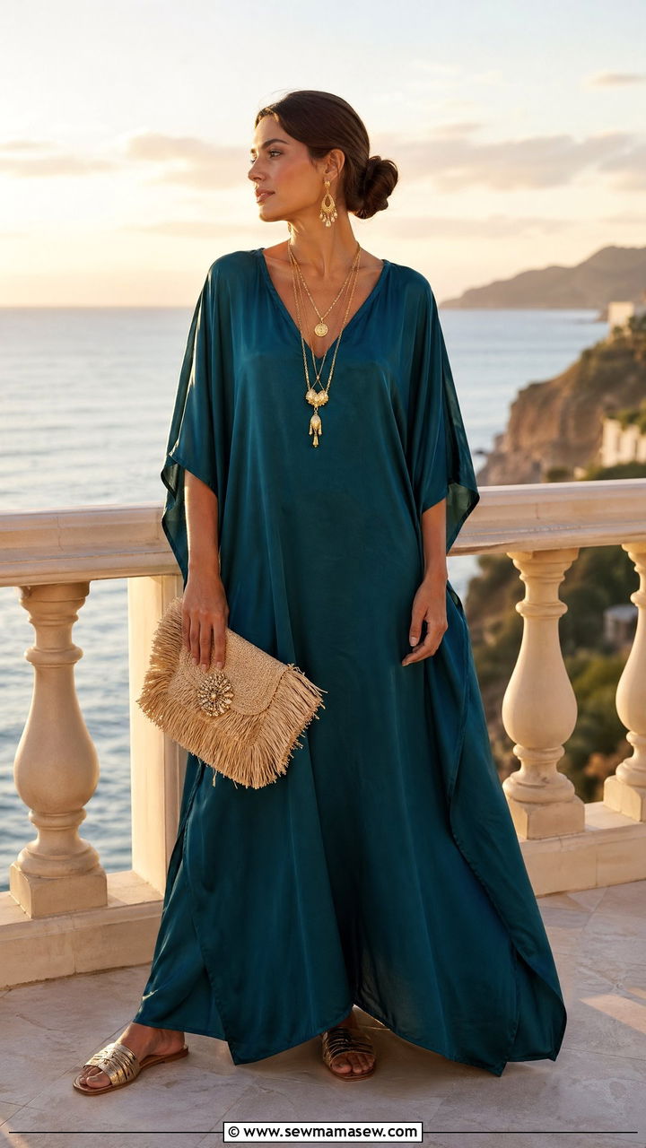 Silk Kaftan With Gold Jewelry - 35 vacation outfits 2026