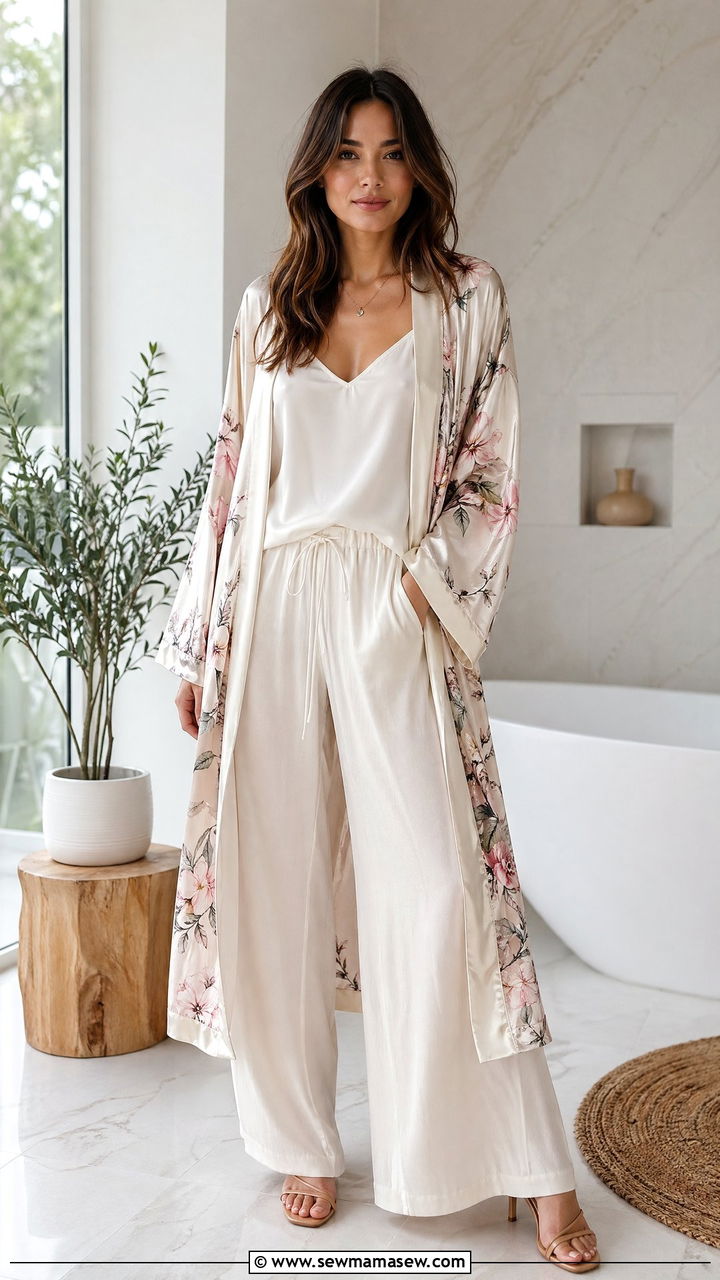 Silk Kimono Over Camisole And Wide Leg Pants - 35 Classy loungewear outfit ideas