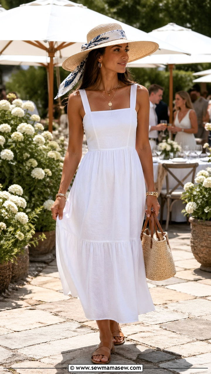 Silk Scarf Knotted On A Straw Hat - 30 Silk scarf outfit ideas