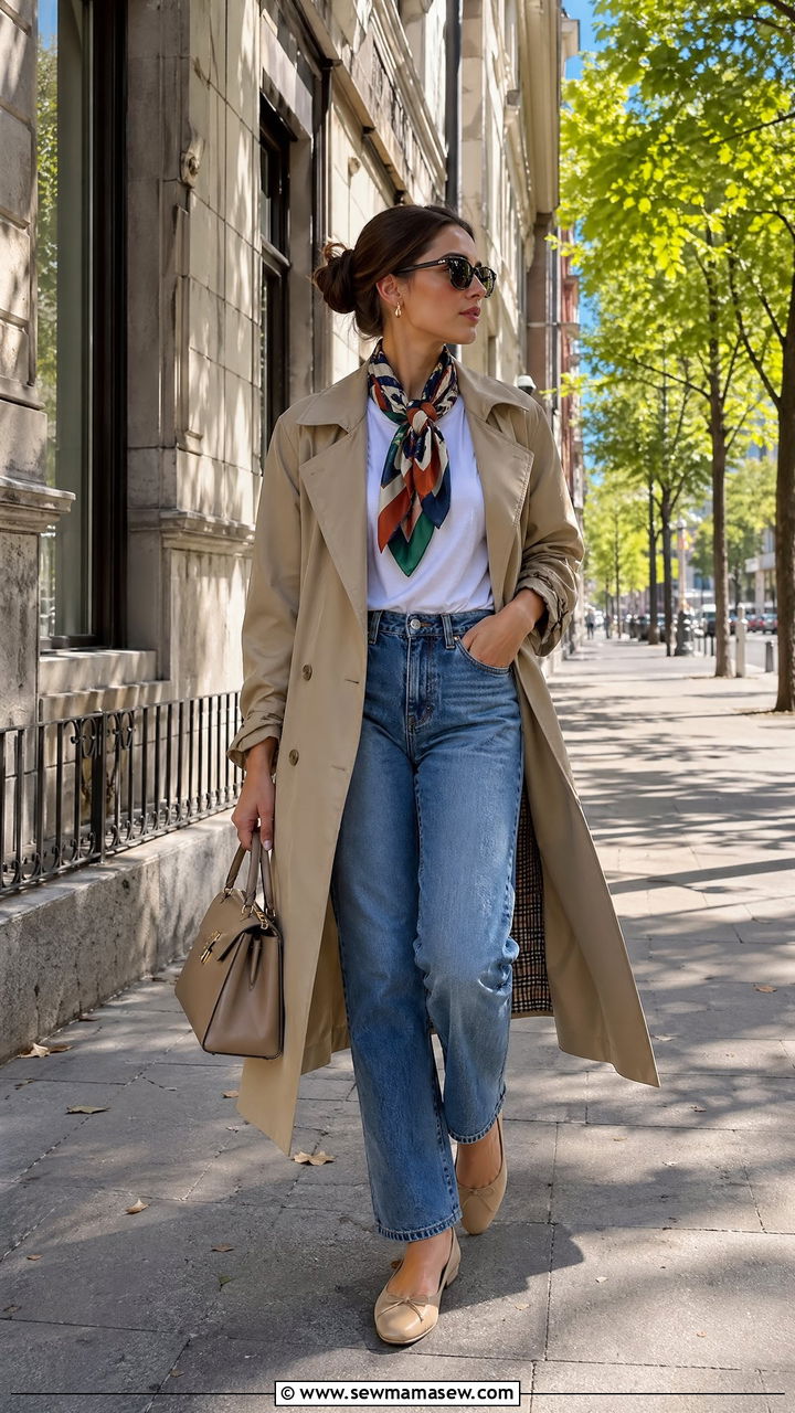 Silk Scarf Outfit With Trench Coat - 35 Trendy spring outfits