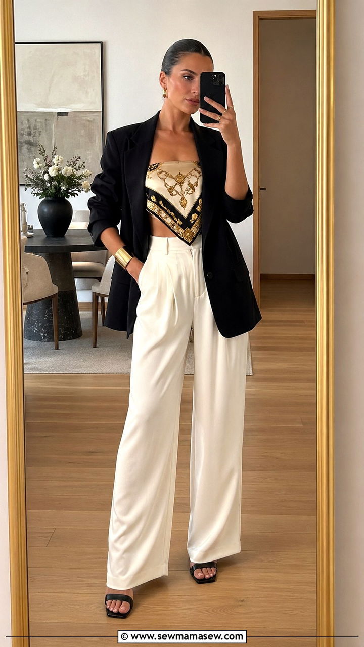 Silk Scarf Top Under A Blazer - 30 Silk scarf outfit ideas