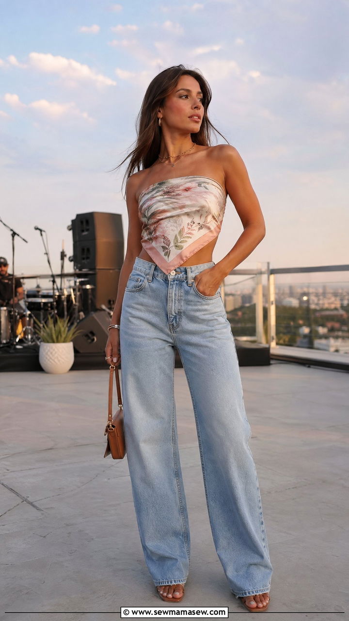 Silk Scarf Top With High Waisted Jeans - 35 classy concert outfits