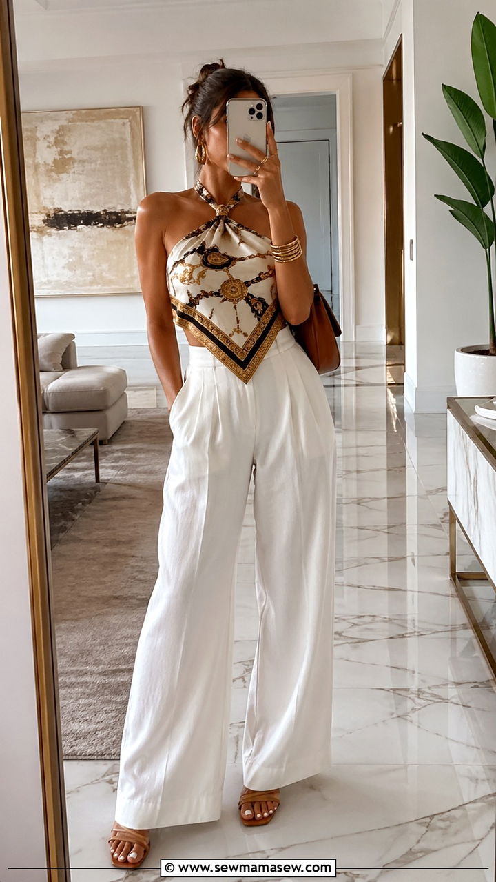 Silk Scarf Worn As A Halter Top - 30 Silk scarf outfit ideas