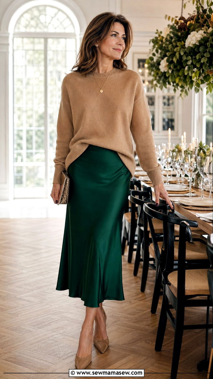 Silk Skirt With a Cashmere Sweater - 30 Best skirts for women over 40