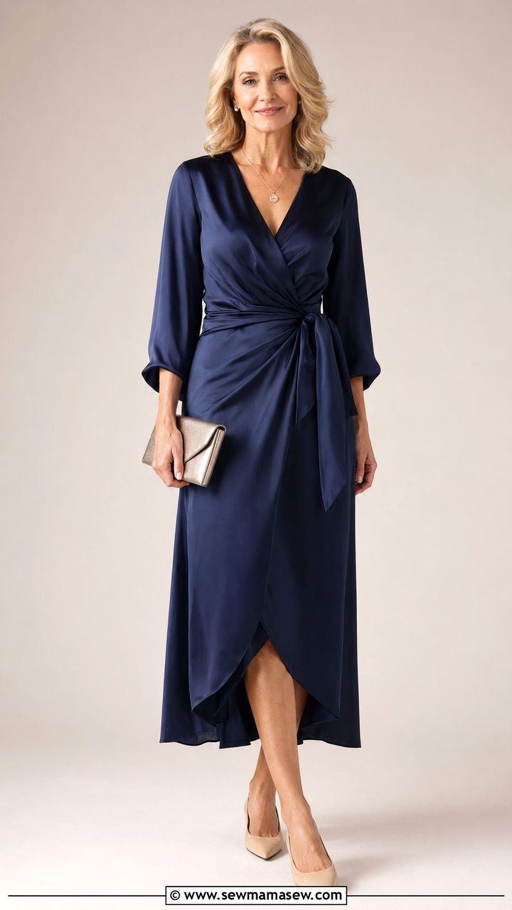Silk Wrap Dress with Kitten Heels - 35 Night out outfit ideas women over 50