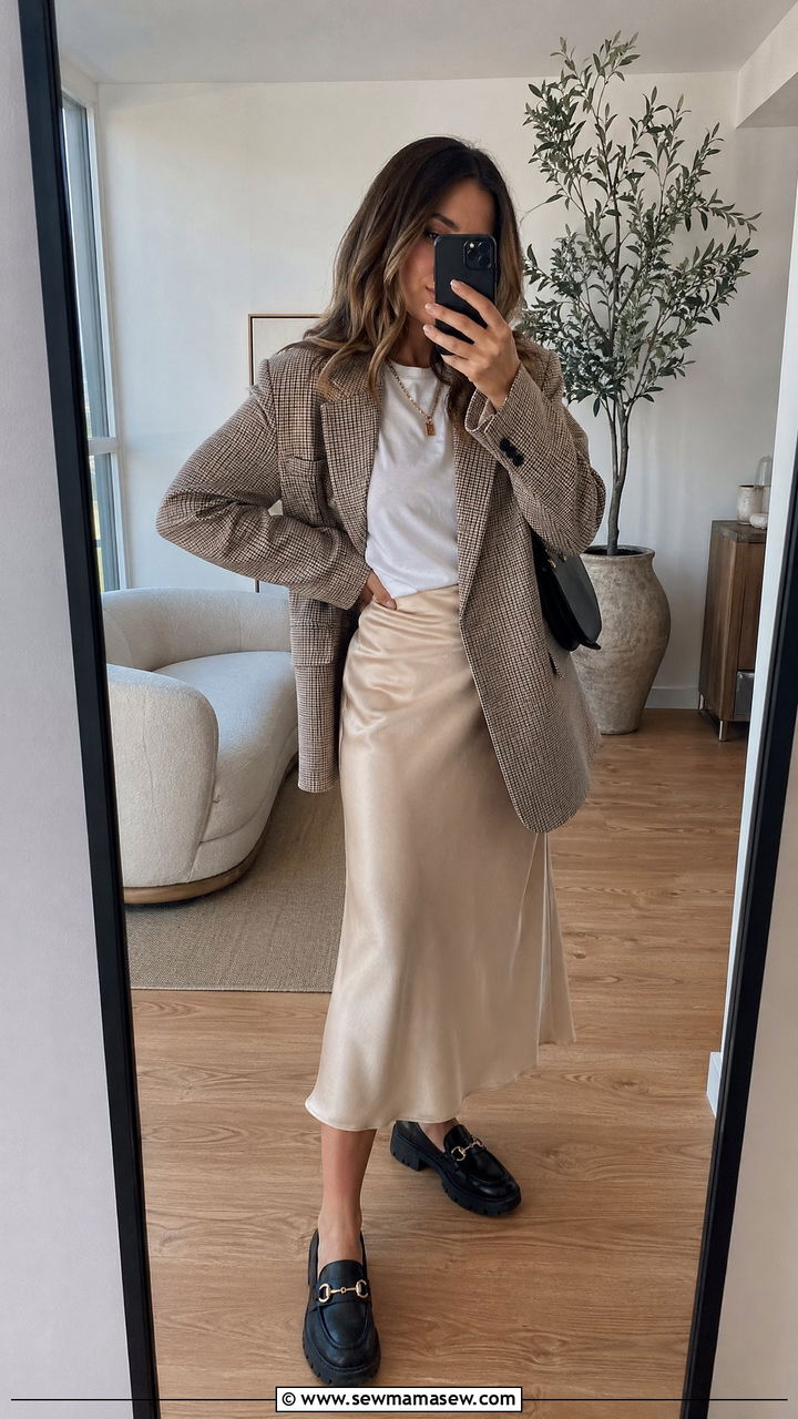 Silk slip skirt and oversized blazer brunch - 35 chic brunch outfits for women