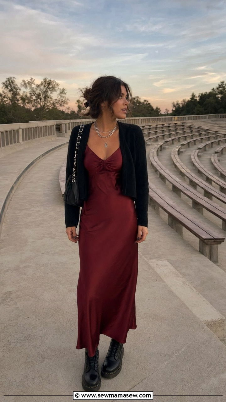 Silky Slip Dress With Chunky Boots Outdoor Concert Outfit - 30 what to wear to a summer concert