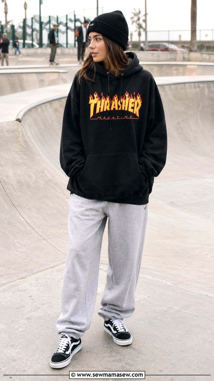Skate Brand Hoodie and Baggy Sweatpants - 30 Skater outfit ideas