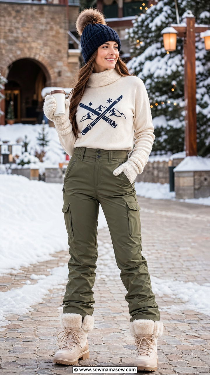 Ski Inspired Turtleneck And Cargo Pants - 35 Ski resort outfit ideas