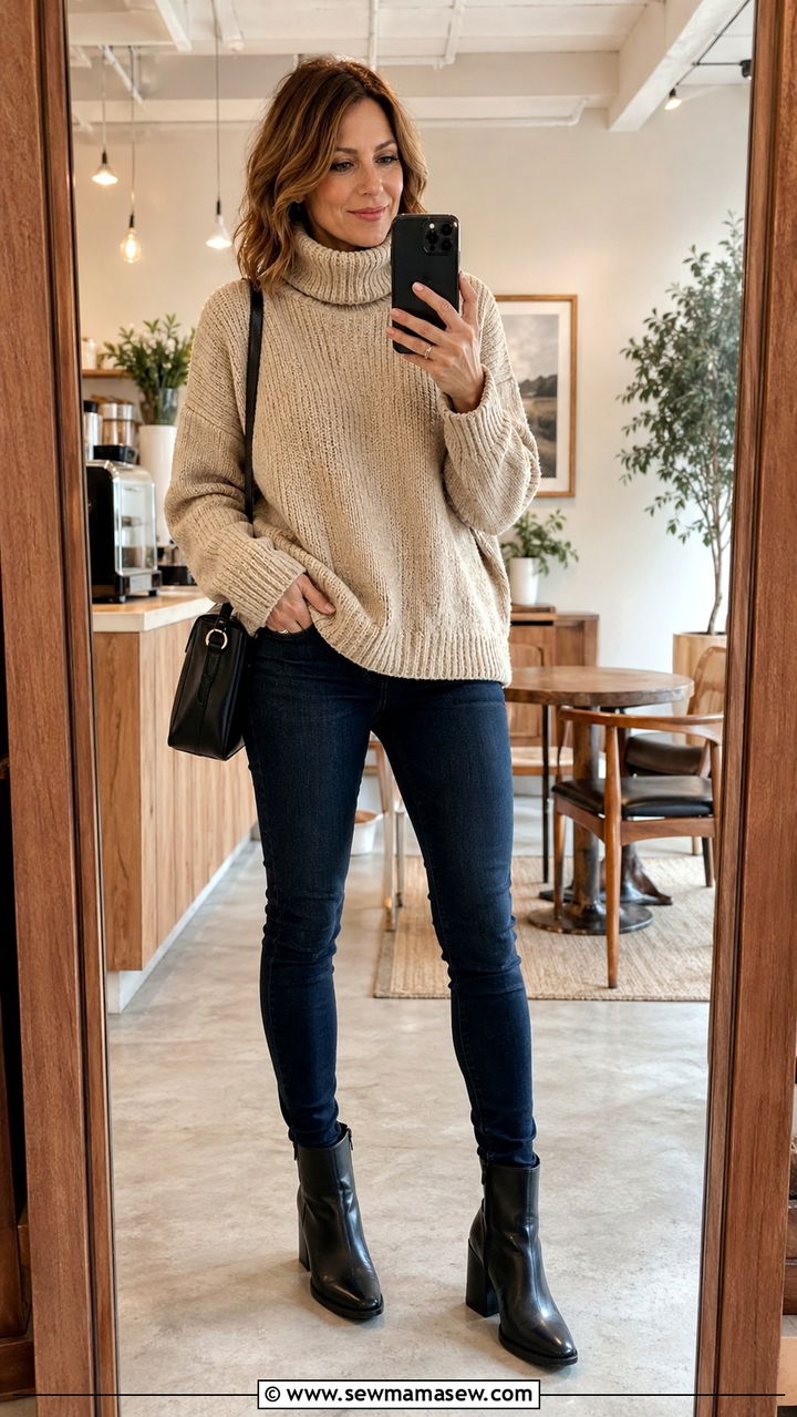 Skinny Jeans With Ankle Boots and Chunky Sweater - 30 skinny jeans outfits for women over 40