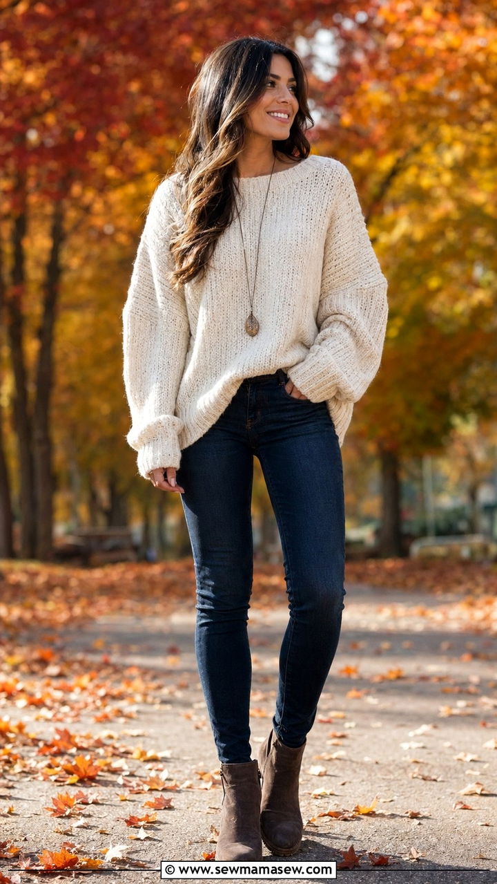 Skinny Jeans With Ankle Boots and an Oversized Sweater - 30 Best jeans for women over 40