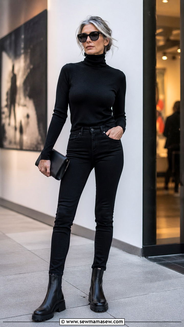 Skinny Jeans With Black Turtleneck and Chelsea Boots - 30 skinny jeans outfits for women over 40