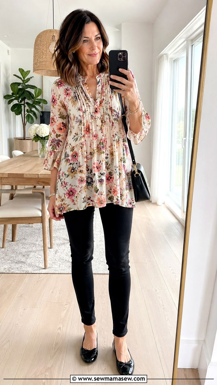 Skinny Jeans With Tunic Top and Ballet Flats - 30 skinny jeans outfits for women over 40