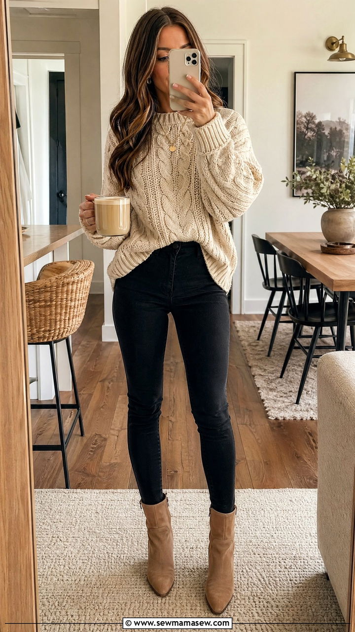 Skinny jeans and chunky knit sweater outfit - 35 skinny jeans outfit ideas
