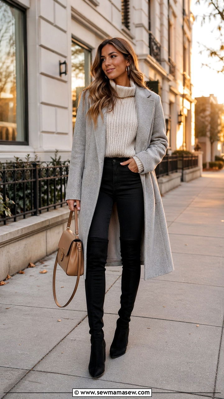 Skinny jeans with over the knee boots outfit - 30 Skinny jeans outfit ideas with boots