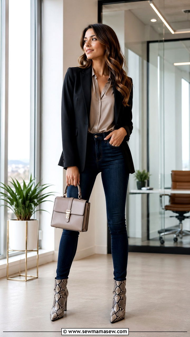 Skinny jeans with pointed toe booties outfit - 30 Skinny jeans outfit ideas with boots