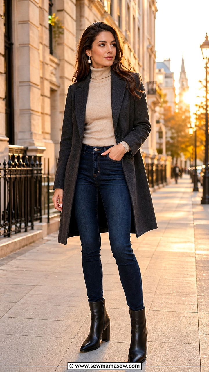 Skinny jeans with stacked heel boots outfit - 30 Skinny jeans outfit ideas with boots