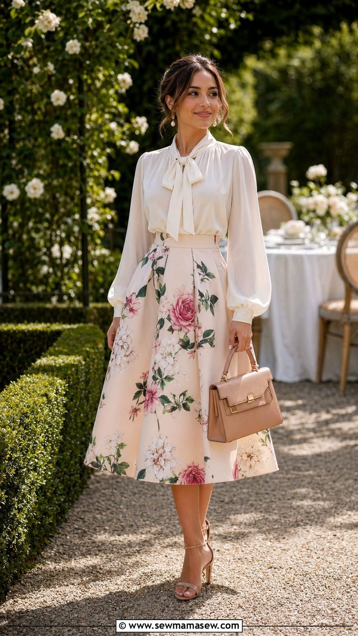 Skirt and Blouse Wedding Guest Outfit for Petites - 30 wedding guest outfits for short women