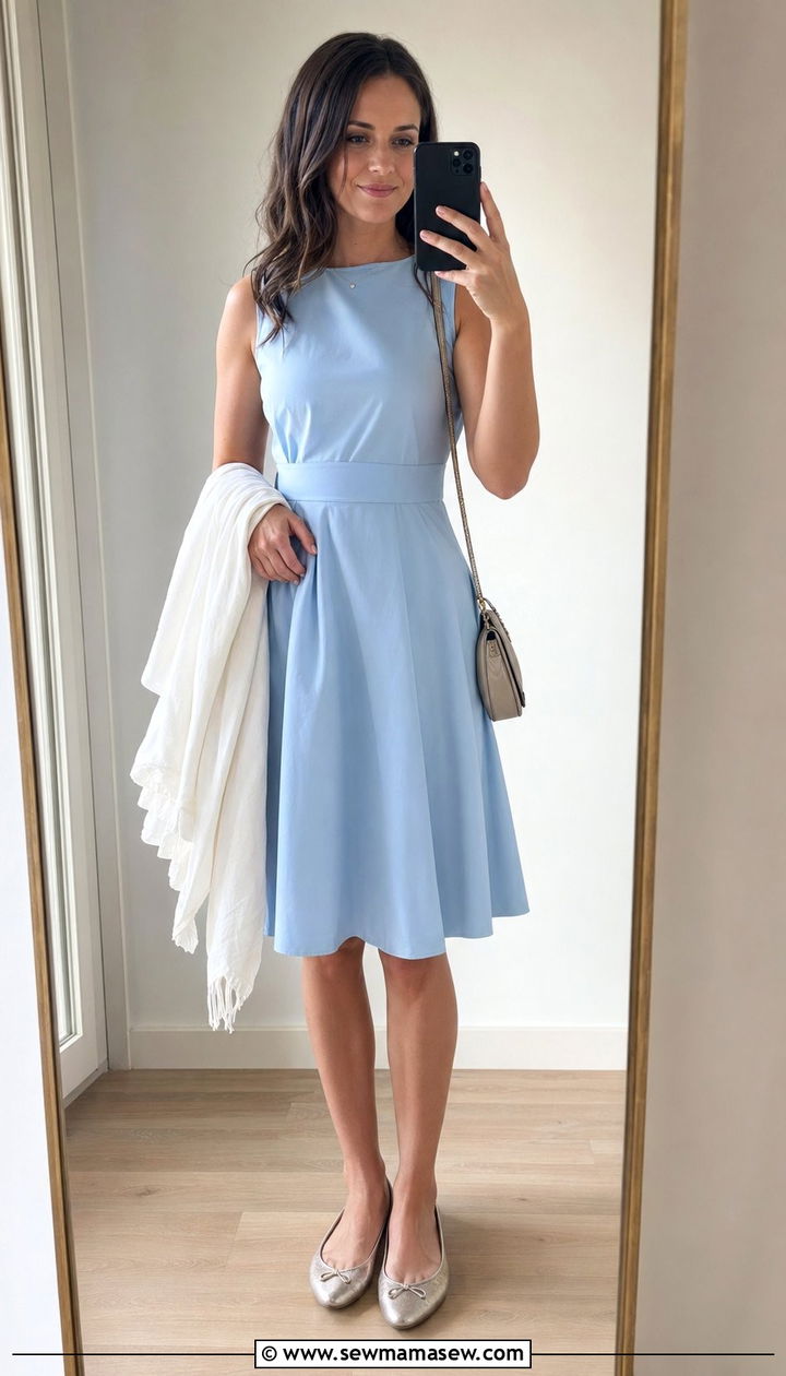 Sleeveless A Line Dress With Ballet Flats - 30 Wedding guest outfits for hot weather