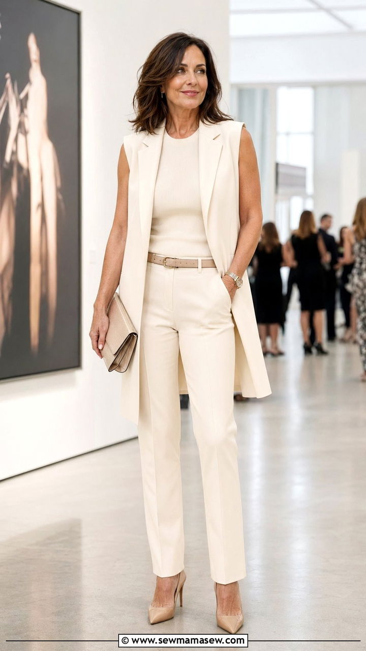 Sleeveless Blazer Vest With Straight Leg Trousers And Heels - 30 Best blazers for women over 40