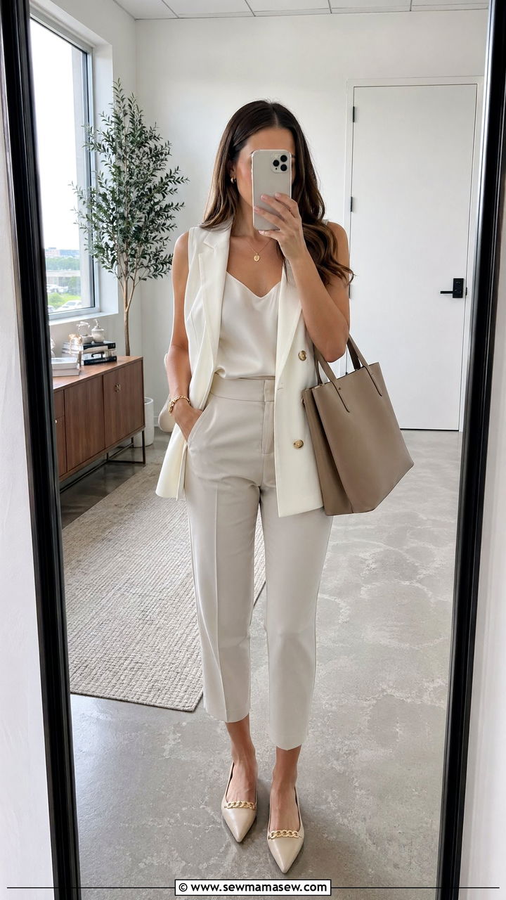 Sleeveless Blazer With Cropped Trousers - 35 summer business casual outfits