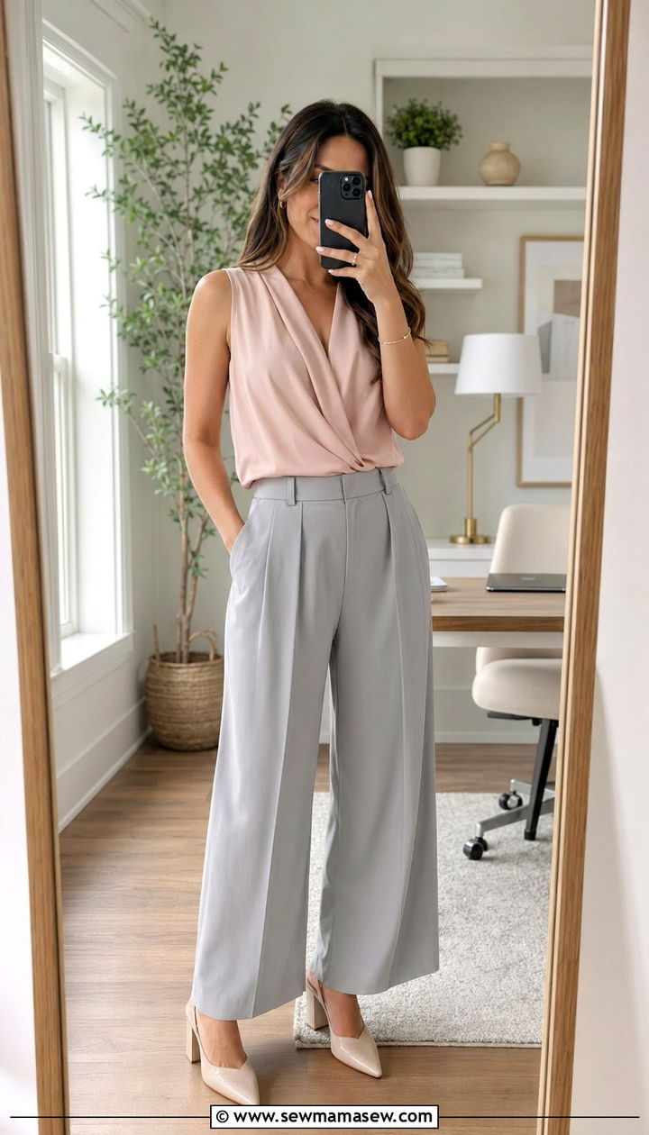 Sleeveless Blouse With Pleated Palazzo Pants - 35 palazzo pants outfit ideas for women