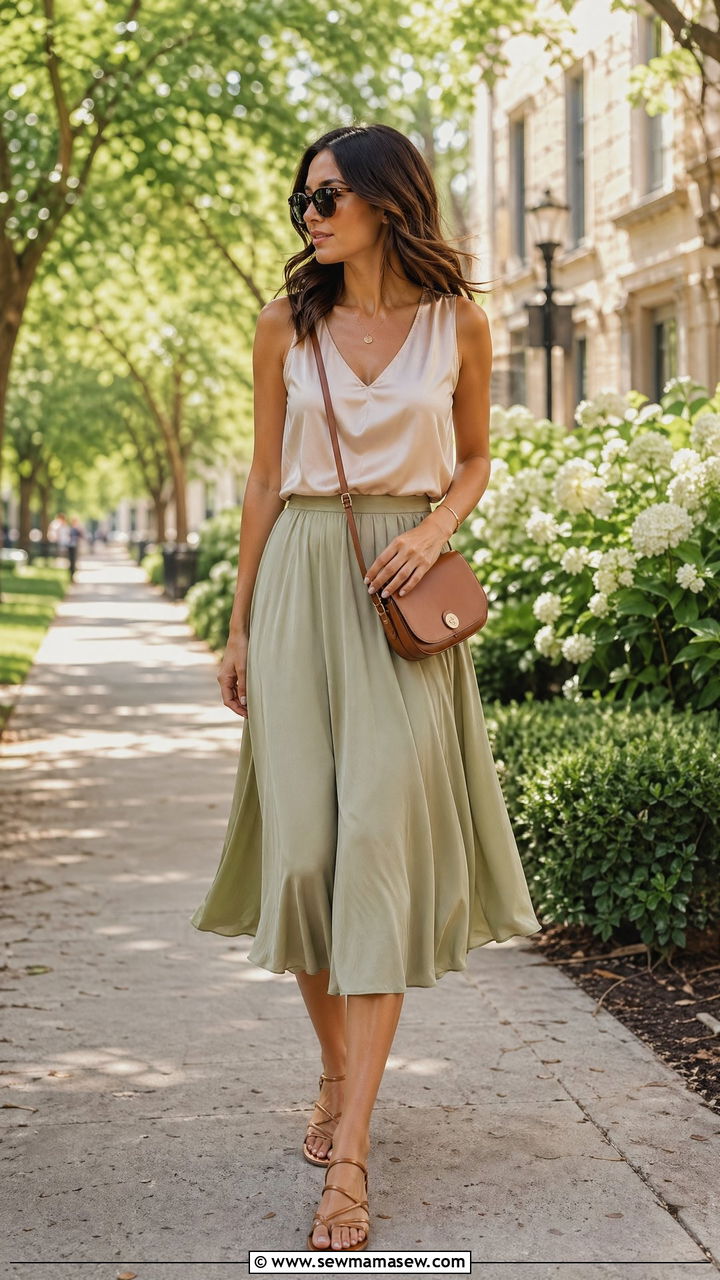 Sleeveless Blouse and Flowy Midi Skirt - 35 Summer outfits for college