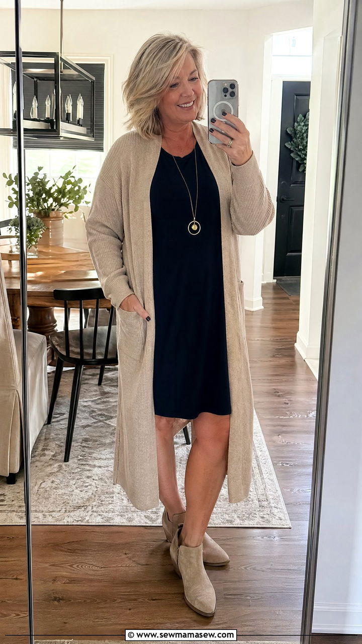 Sleeveless Dress with Long Lightweight Duster - 35 spring outfit ideas for women over 50