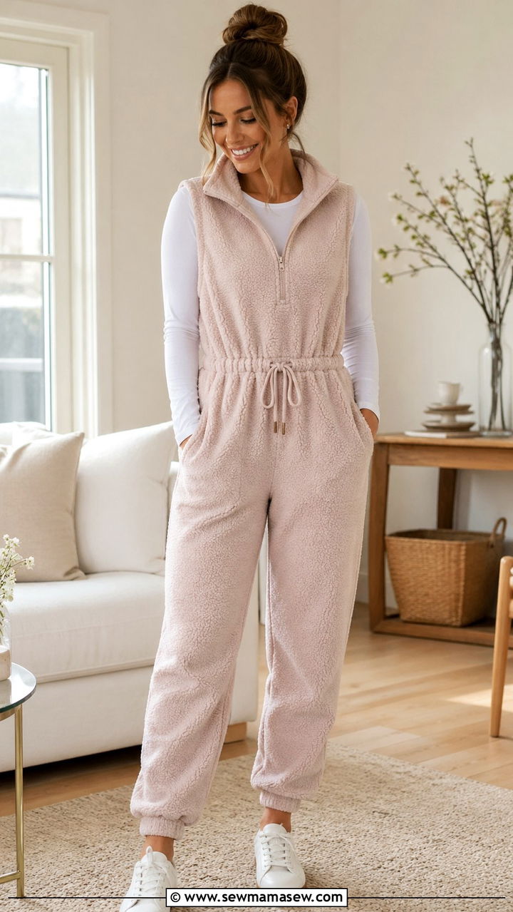 Sleeveless Fleece Jumpsuit - 30 Spring loungewear outfit ideas