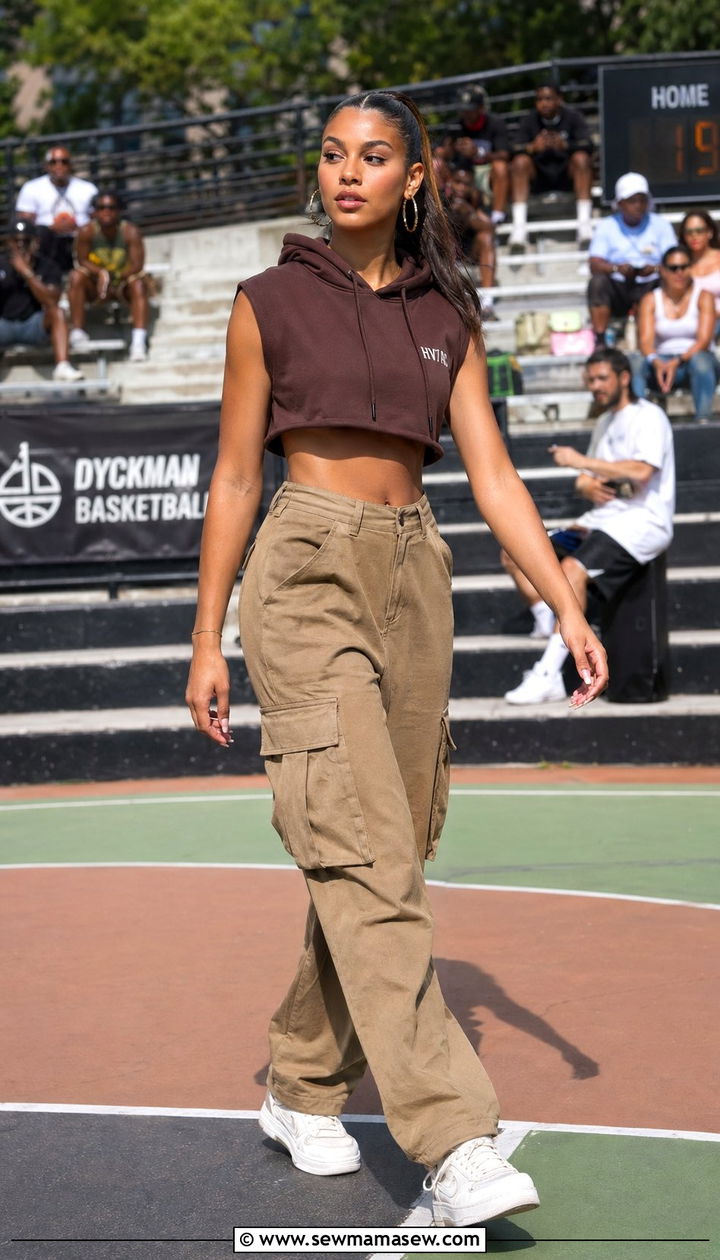 Sleeveless Hoodie and Utility Cargo Pants - 30 Basketball game outfit ideas