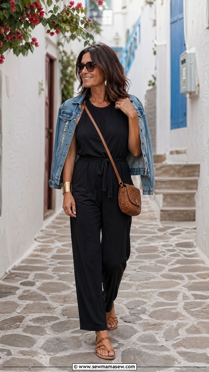 Sleeveless Jumpsuit with Sandals Vacation Outfit - 35 Travel outfits for women over 40