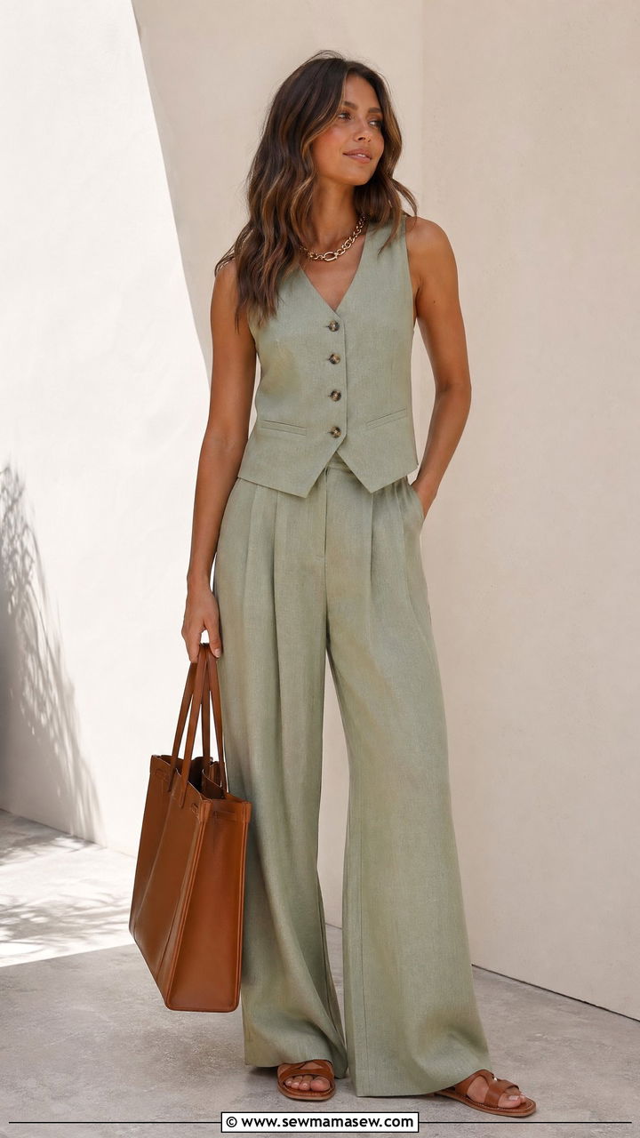 Sleeveless Linen Vest and Trouser Set - 35 Summer transition outfits for women