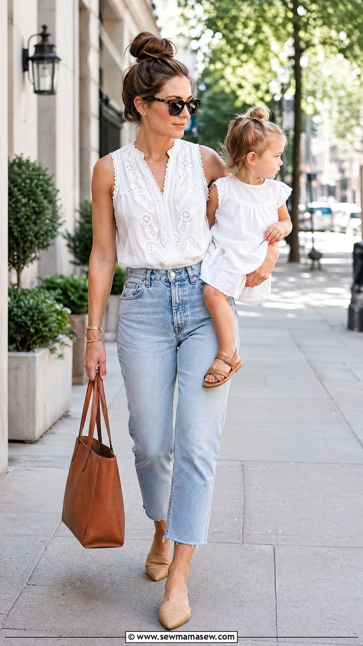 Sleeveless Top with Cropped Jeans Outfit - 35 Summer outfits for busy moms