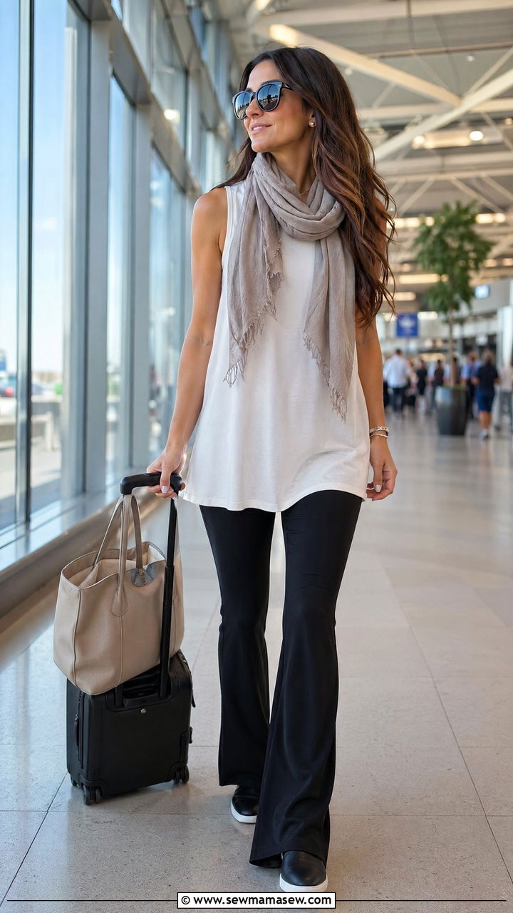 Sleeveless Tunic Over Flared Leggings - 40 airport outfits