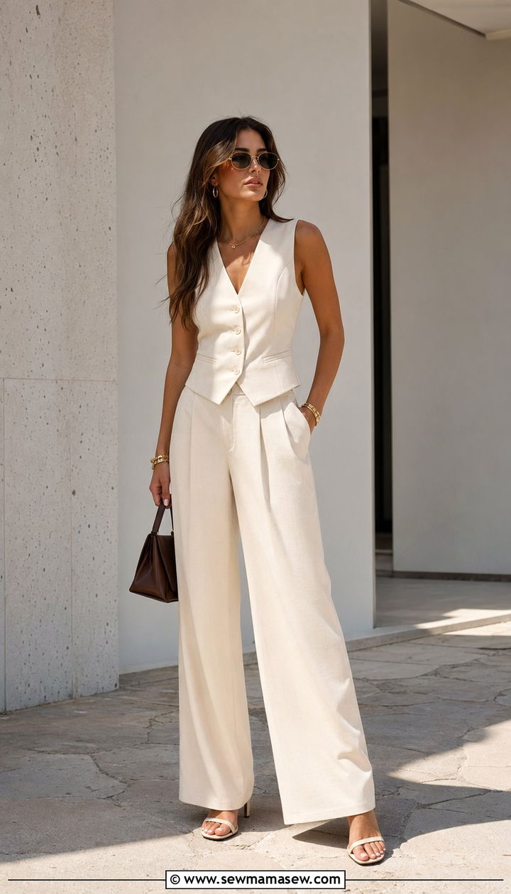 Sleeveless Waistcoat with Wide Leg Trousers - 30 Workwear capsule wardrobe
