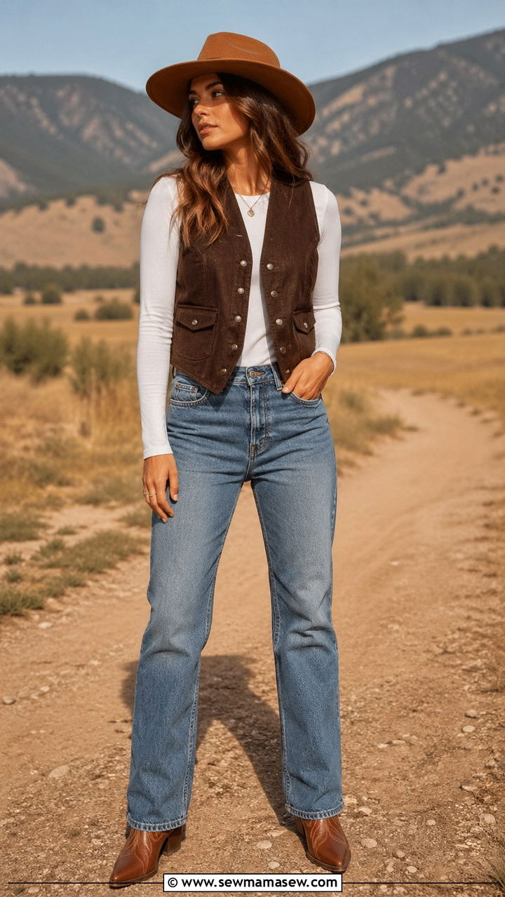 Sleeveless Western Vest With Relaxed Jeans - 30 Rodeo outfit ideas for women 2026