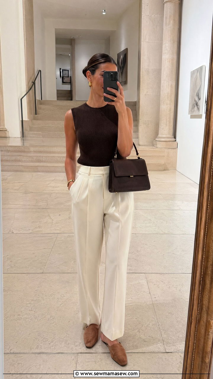 Sleeveless knit top with tailored trousers - 35 Summer Paris outfit ideas